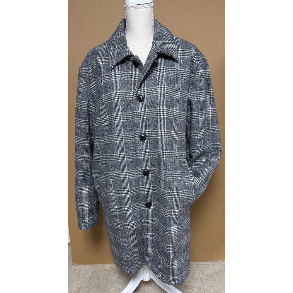 AMERICAN EAGLE Men's Large Wool Blend Coat Gray Plaid Lined Filled PERFECT